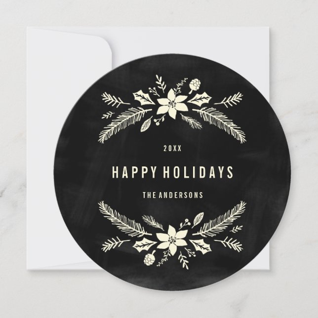 Winter Foliage Round | Holiday Photo Card (Front)