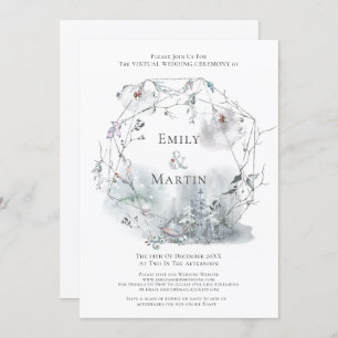 Winter Foliage Watercolor Berries Virtual Wedding Invitation