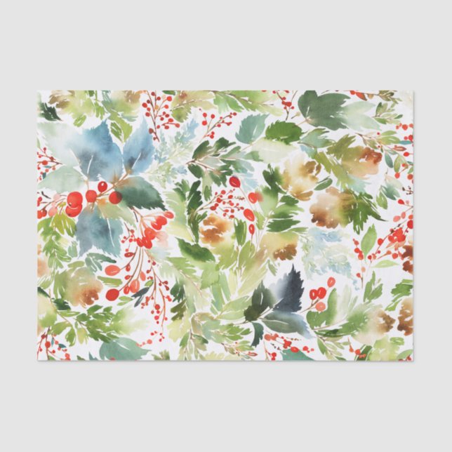 Winter Foliage Watercolor Tissue Paper (Front)
