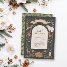 Winter Foliage Woodland Animals Navy Baby Shower