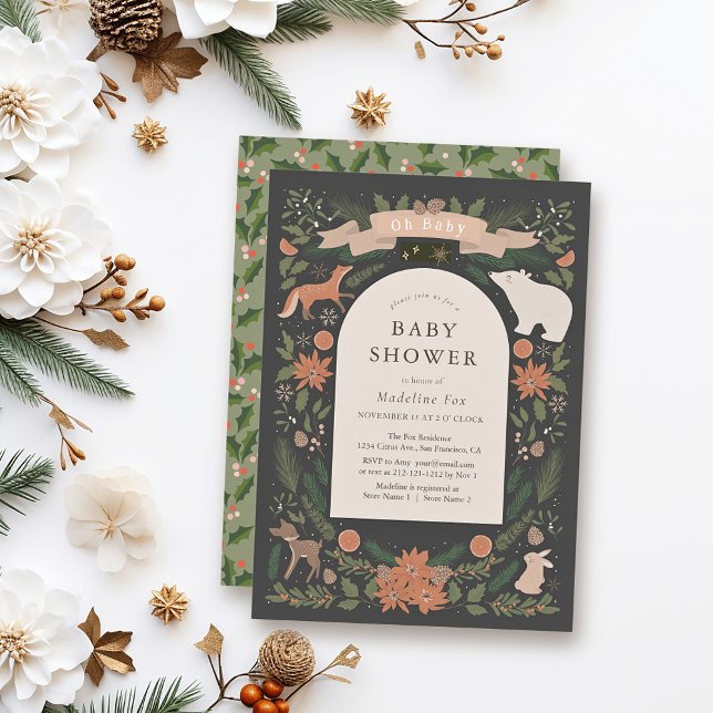 Winter Foliage Woodland Animals Navy Baby Shower Invitation (Creator Uploaded)