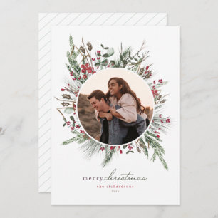Winter Foliage Wreath Christmas Photo Card