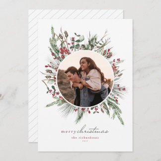 Winter Foliage Wreath Christmas Photo Card