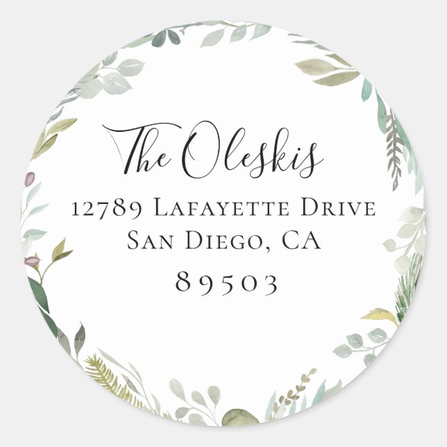 Winter Foliage Wreath Return Address Sticker (Front)