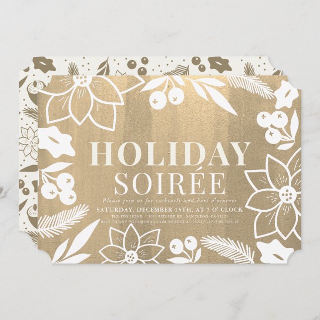 Winter Folliage Gold Holiday Soirée Party Invitation (Front/Back)