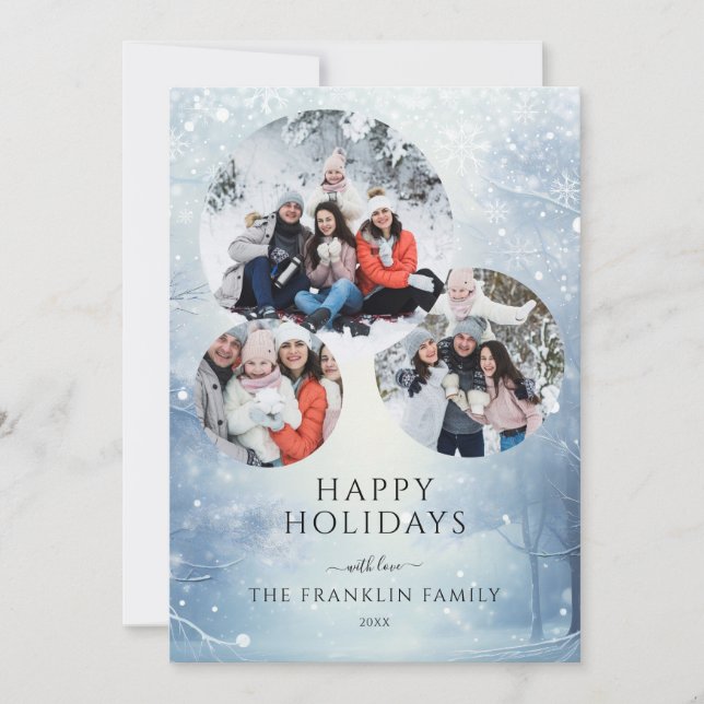 Winter Forest 3 Photo Collage Christmas Holiday Card (Front)