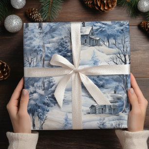 Winter Forest and a Barn Christmas  Wrapping Paper Sheet