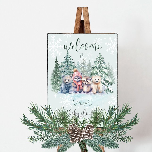 Winter Forest Animals Adventure Awaits Baby Shower Poster (Creator Uploaded)