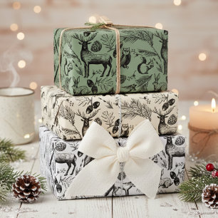 Winter Forest Animals and Leaves Wrapping Paper Sheet