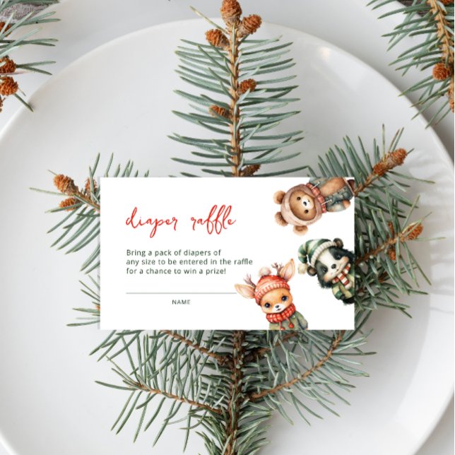  Winter Forest Animals Baby Shower Diaper Raffle  Enclosure Card (Creator Uploaded)