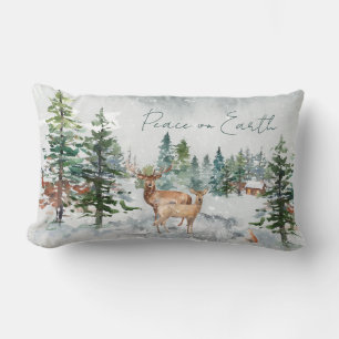 Winter Forest Animals Peace On Earth Christmas Lumbar Cushion