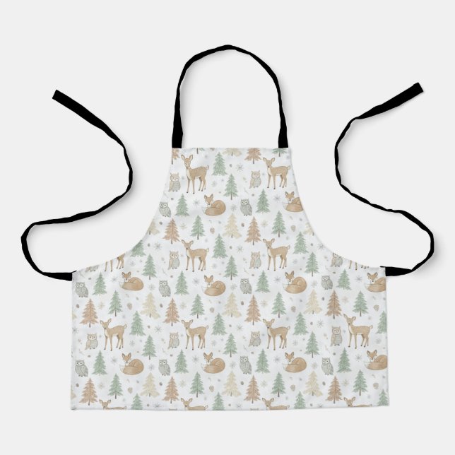 Winter Forest Animals Seamless Pattern Apron (Front)