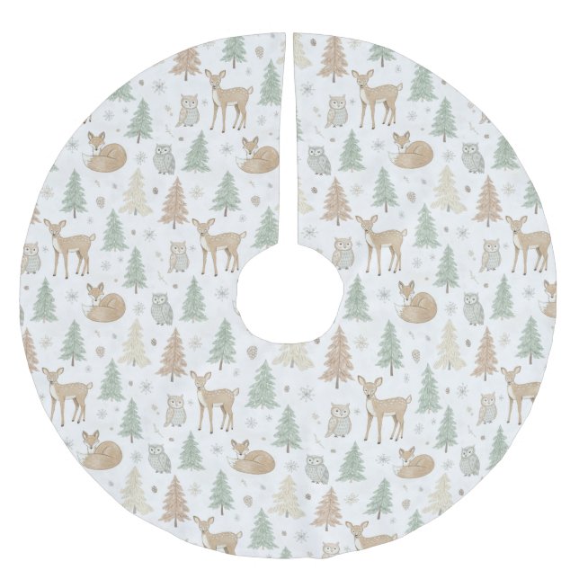 Winter Forest Animals Seamless Pattern Brushed Polyester Tree Skirt (Front)