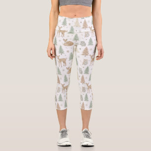 Winter Forest Animals Seamless Pattern Capri Leggings
