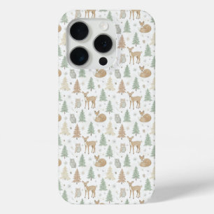 Winter Forest Animals Seamless Pattern iPhone 15 Pro Case