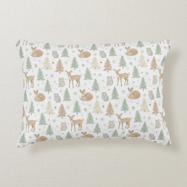 Winter Forest Animals Seamless Pattern Decorative Cushion (Front)