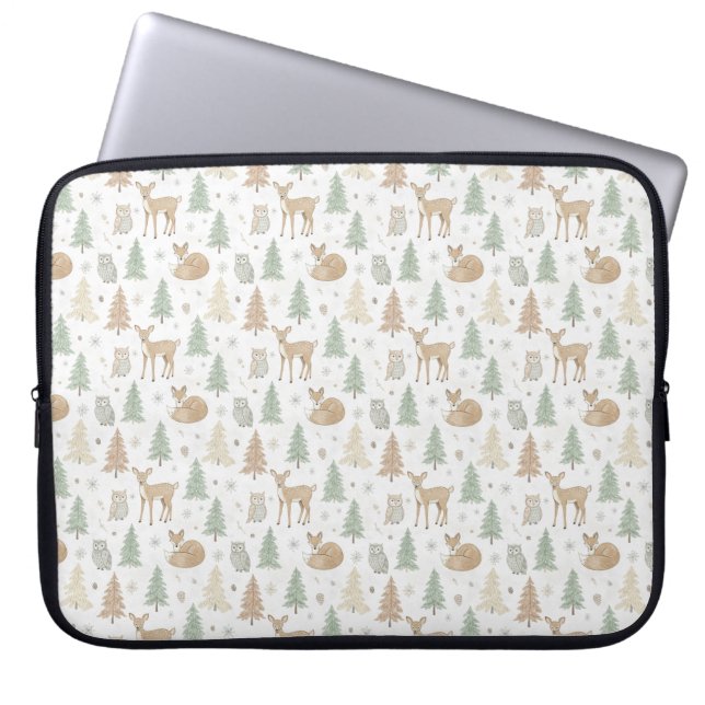 Winter Forest Animals Seamless Pattern Laptop Sleeve (Front)