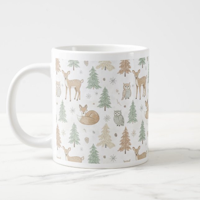 Winter Forest Animals Seamless Pattern Large Coffee Mug (Left)