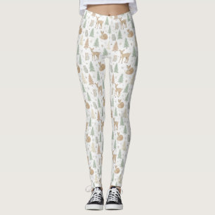 Winter Forest Animals Seamless Pattern Leggings