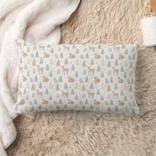 Winter Forest Animals Seamless Pattern Lumbar Cushion