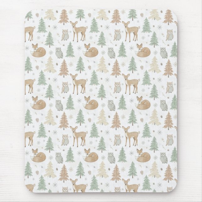 Winter Forest Animals Seamless Pattern Mouse Pad (Front)