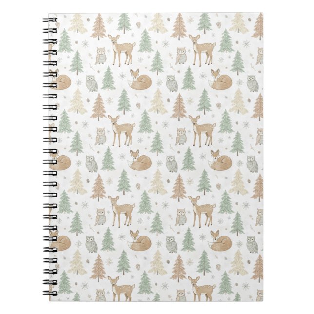 Winter Forest Animals Seamless Pattern Notebook (Front)