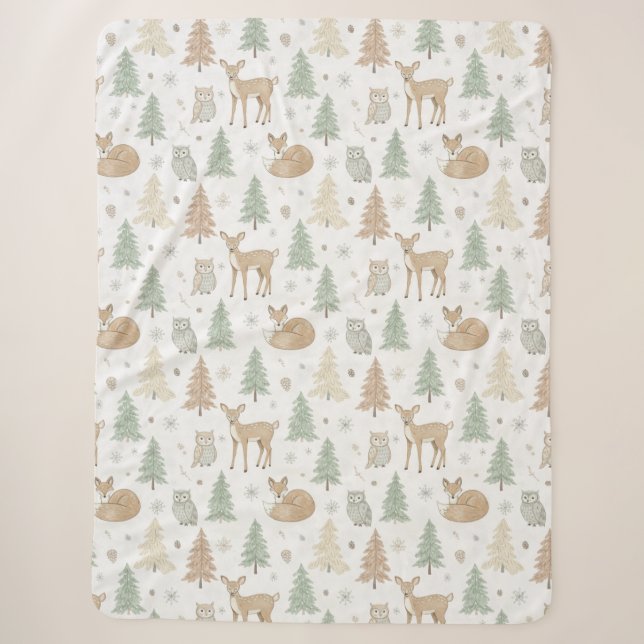 Winter Forest Animals Seamless Pattern Sherpa Blanket (Front)