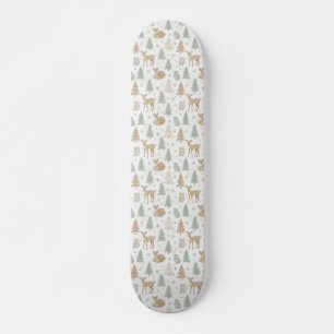 Winter Forest Animals Seamless Pattern Skateboard
