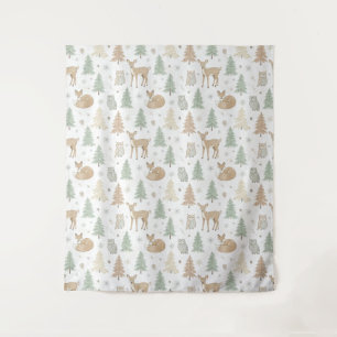 Winter Forest Animals Seamless Pattern Tapestry