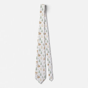 Winter Forest Animals Seamless Pattern Tie