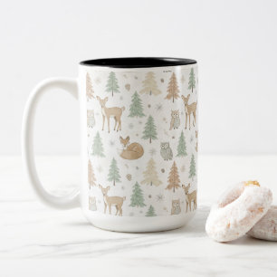 Winter Forest Animals Seamless Pattern Two-Tone Coffee Mug