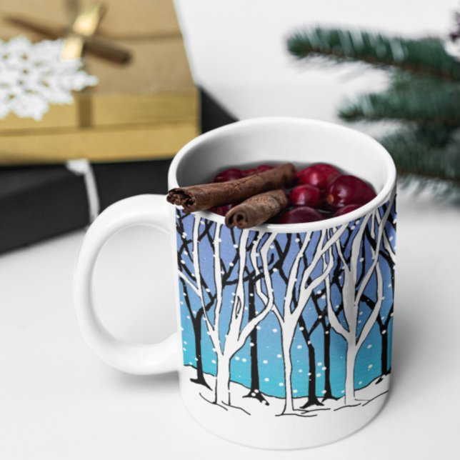 Winter Forest Art Nouveau Trees Wraparound Blue Coffee Mug (Creator Uploaded)
