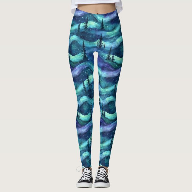 Winter Forest Aurora Pattern Leggings (Front)