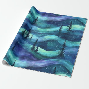 Winter Forest Aurora Pattern Wrapping Paper