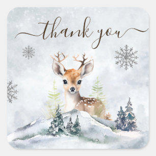 Winter Forest Baby Deer Baby Shower Thank You Square Sticker