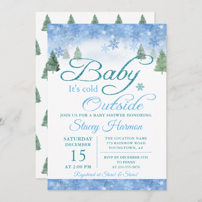 Winter Forest Baby Its Cold Outside Baby Shower Invitation (Front/Back)