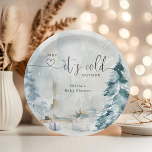 Winter forest baby its cold outside baby shower paper plate