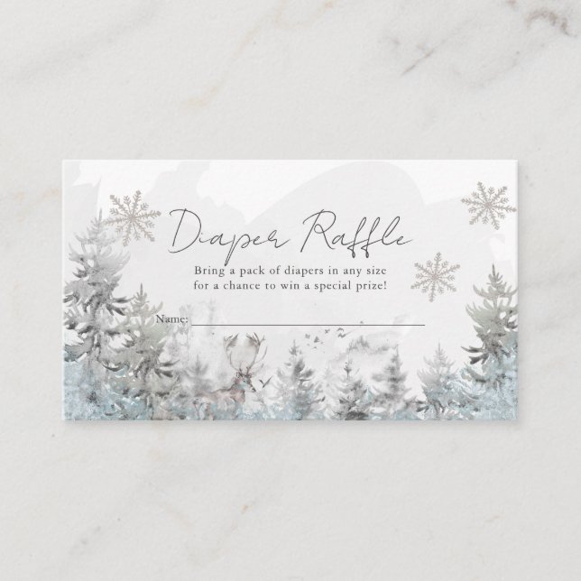 Winter Forest Baby Shower Diaper Raffle Ticket Enclosure Card (Front)