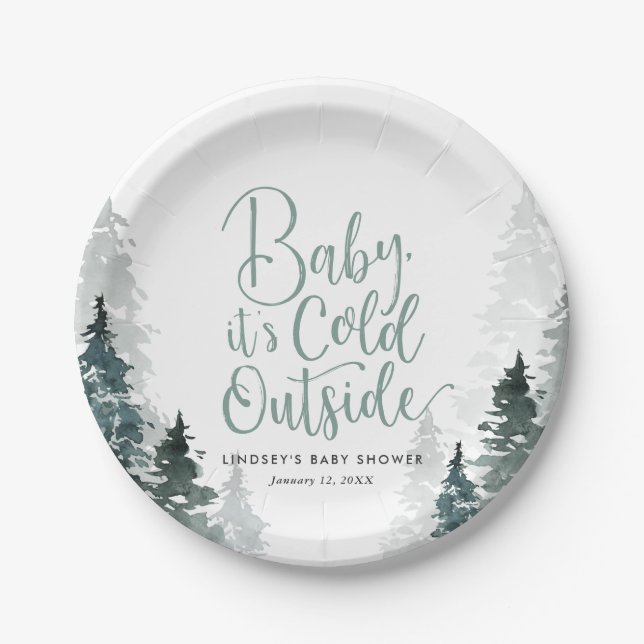 Winter Forest Baby Shower Paper Plate (Front)