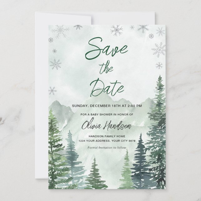Winter Forest Baby Shower Save the Date Invitation (Front)