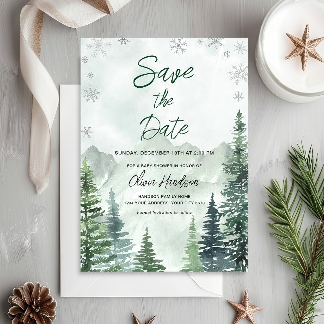 Winter Forest Baby Shower Save the Date Invitation (Creator Uploaded)
