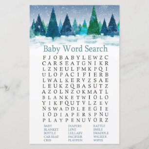 winter forest Baby Shower Word Search Game