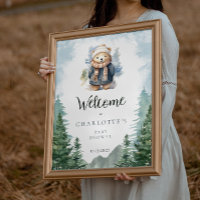 Winter Forest Bear Baby Shower Welcome Poster