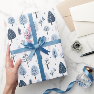 Winter forest Blue and White Christmas Wrapping Paper
