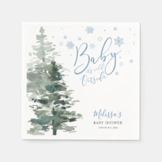 Winter Forest Blue It's Cold Outside Baby Shower Napkin