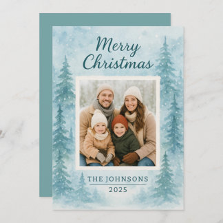 Winter Forest Blue One Photo Christmas Card