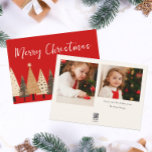 Winter Forest Bright Red Two Photo Christmas Holiday Card<br><div class="desc">This two photo Christmas card features a festive evergreen winter design on a bright red background. Easily customise these cards using the personalisation feature.</div>
