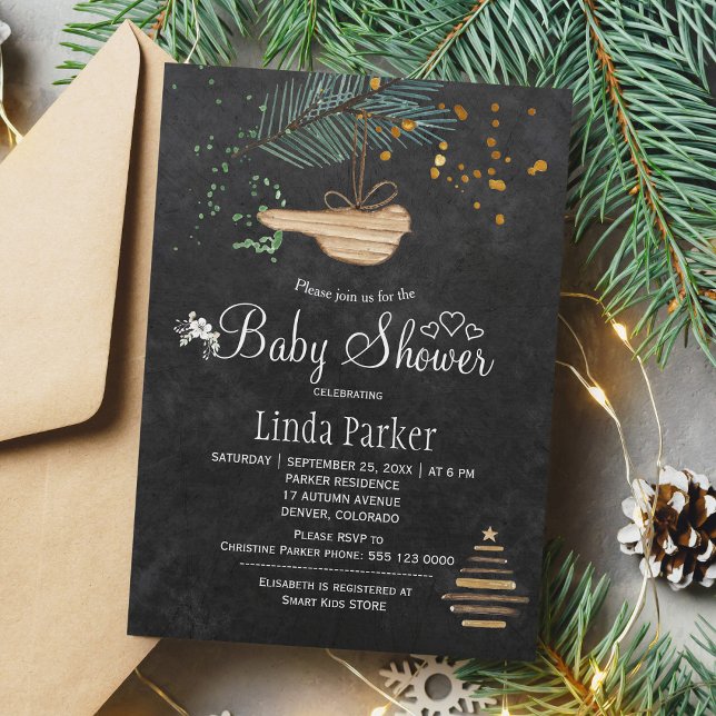 Winter forest chalkboard watercolor baby shower invitation (Creator Uploaded)