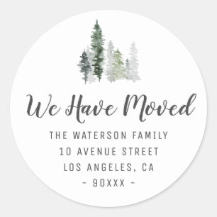 winter forest change of address classic round sticker