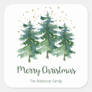 Winter Forest Christmas Square Sticker